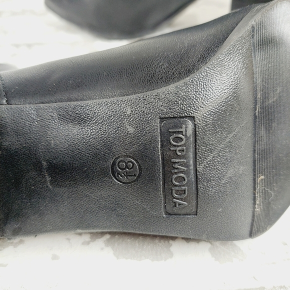 NEW TOP Moda Black Leather Block Heel Side Notch Ankle Boots X99 - Picture 9 of 10